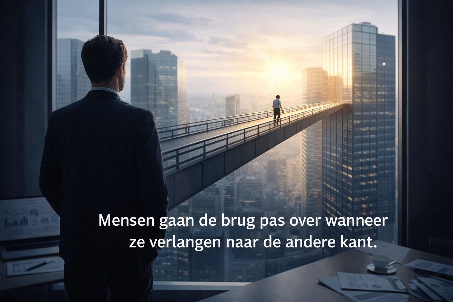 Featured image for “Mensen gaan de brug pas over wanneer ze verlangen naar de andere kant.”